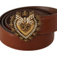 Elegant Leather Belt with Gold Heart Buckle