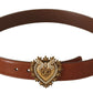 Elegant Leather Belt with Gold Heart Buckle