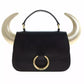 Elegant Black Calfskin Handbag with Gold Accents