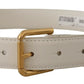 Chic White Leather Belt with Gold Engraved Buckle