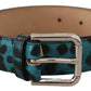 Engraved Logo Leather Belt - Elegant Blue