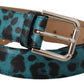 Engraved Logo Leather Belt - Elegant Blue