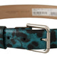 Engraved Logo Leather Belt - Elegant Blue