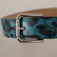 Engraved Logo Leather Belt - Elegant Blue