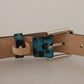 Engraved Logo Leather Belt - Elegant Blue