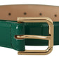 Elegant Green Leather Belt with Gold Buckle Detail