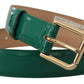 Elegant Green Leather Belt with Gold Buckle Detail
