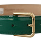 Elegant Green Leather Belt with Gold Buckle Detail