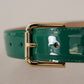 Elegant Green Leather Belt with Gold Buckle Detail