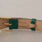 Elegant Green Leather Belt with Gold Buckle Detail