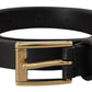 Chic Black Leather Logo Buckle Belt