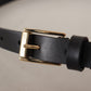 Chic Black Leather Logo Buckle Belt