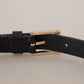 Chic Black Leather Logo Buckle Belt