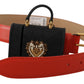 Elegant Red Leather Belt with Devotion Plaque