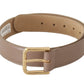 Elegant Cream Leather Belt with Engraved Buckle
