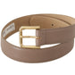 Elegant Cream Leather Belt with Engraved Buckle