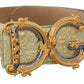 Engraved Buckle Leather Belt - Green & Gold
