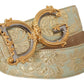 Engraved Buckle Leather Belt - Green & Gold
