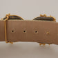 Engraved Buckle Leather Belt - Green & Gold