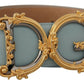 Elegant Blue Leather Belt with Logo Buckle
