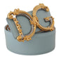 Elegant Blue Leather Belt with Logo Buckle