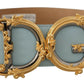 Elegant Blue Leather Belt with Logo Buckle