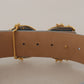 Elegant Blue Leather Belt with Logo Buckle