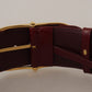Engraved Logo Maroon Leather Belt