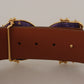 Engraved Logo Leather Belt in Rich Brown