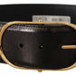 Elegant Black Leather Logo Belt