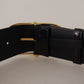 Elegant Black Leather Logo Belt