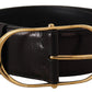 Elegant Black Leather Logo Belt