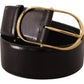 Elegant Black Leather Logo Belt
