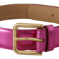 Chic Pink Leather Logo Buckle Belt