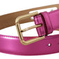 Chic Pink Leather Logo Buckle Belt