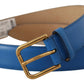 Elegant Blue Leather Belt with Engraved Buckle