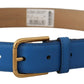 Elegant Blue Leather Belt with Engraved Buckle