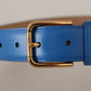 Elegant Blue Leather Belt with Engraved Buckle