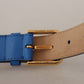 Elegant Blue Leather Belt with Engraved Buckle