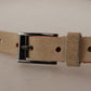 Elegant Nude Suede Belt with Logo Buckle