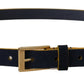 Chic Blue Suede Logo Buckle Belt