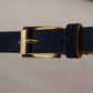 Chic Blue Suede Logo Buckle Belt
