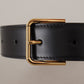 Elegant Black Leather Engraved Buckle Belt