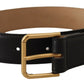 Elegant Black Leather Engraved Buckle Belt