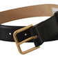 Elegant Black Leather Engraved Buckle Belt