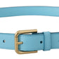 Elegant Sky Blue Leather Belt with Logo Buckle