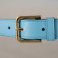 Elegant Sky Blue Leather Belt with Logo Buckle