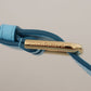 Elegant Sky Blue Leather Belt with Logo Buckle