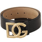 Elegant Black Leather Belt with Engraved Buckle