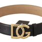 Elegant Black Leather Belt with Engraved Buckle